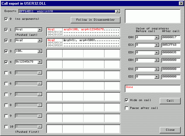 Result of call to wsprintfA